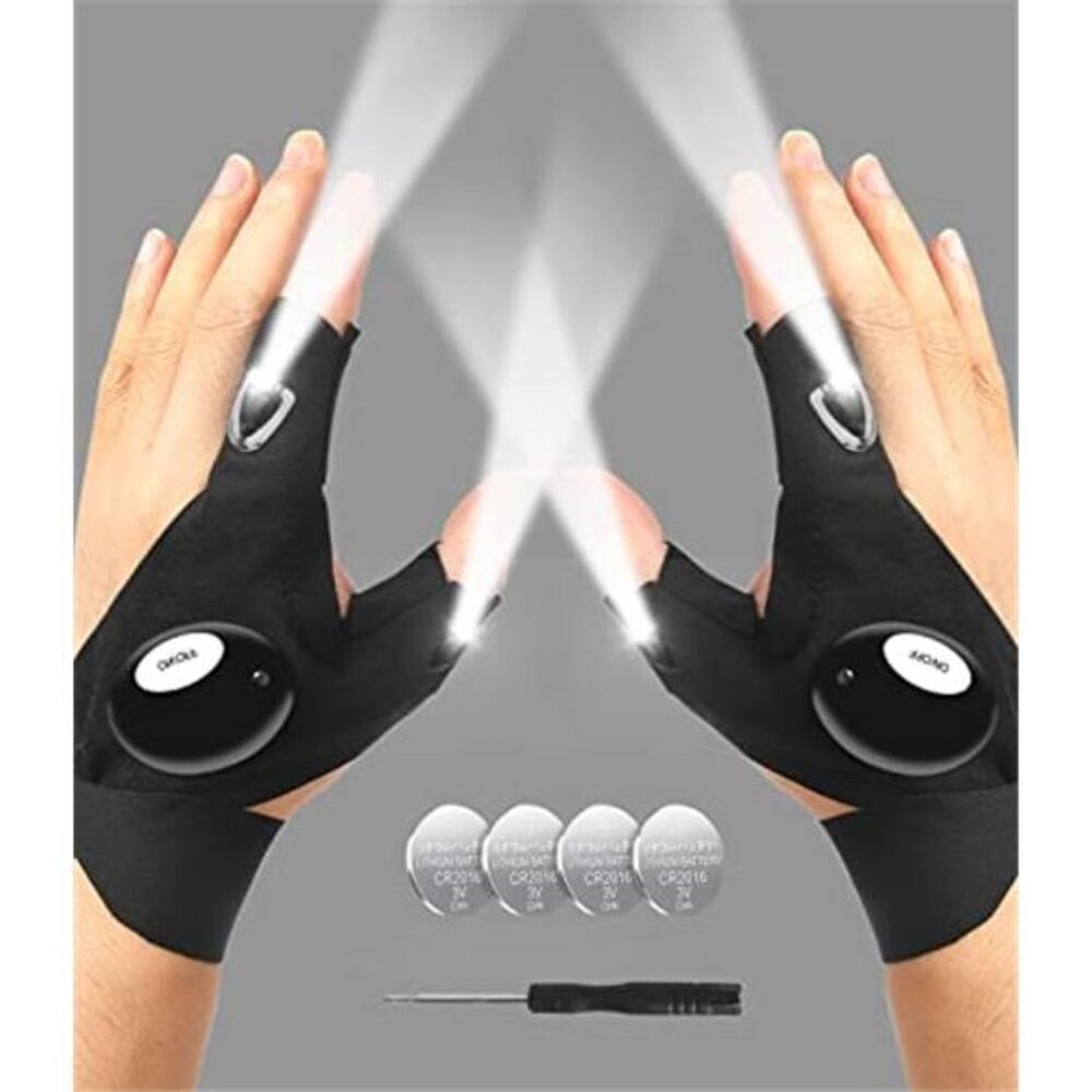 LED Flashlight Gloves Hands Free Finger Light Work Gloves Camping Fishing Repair